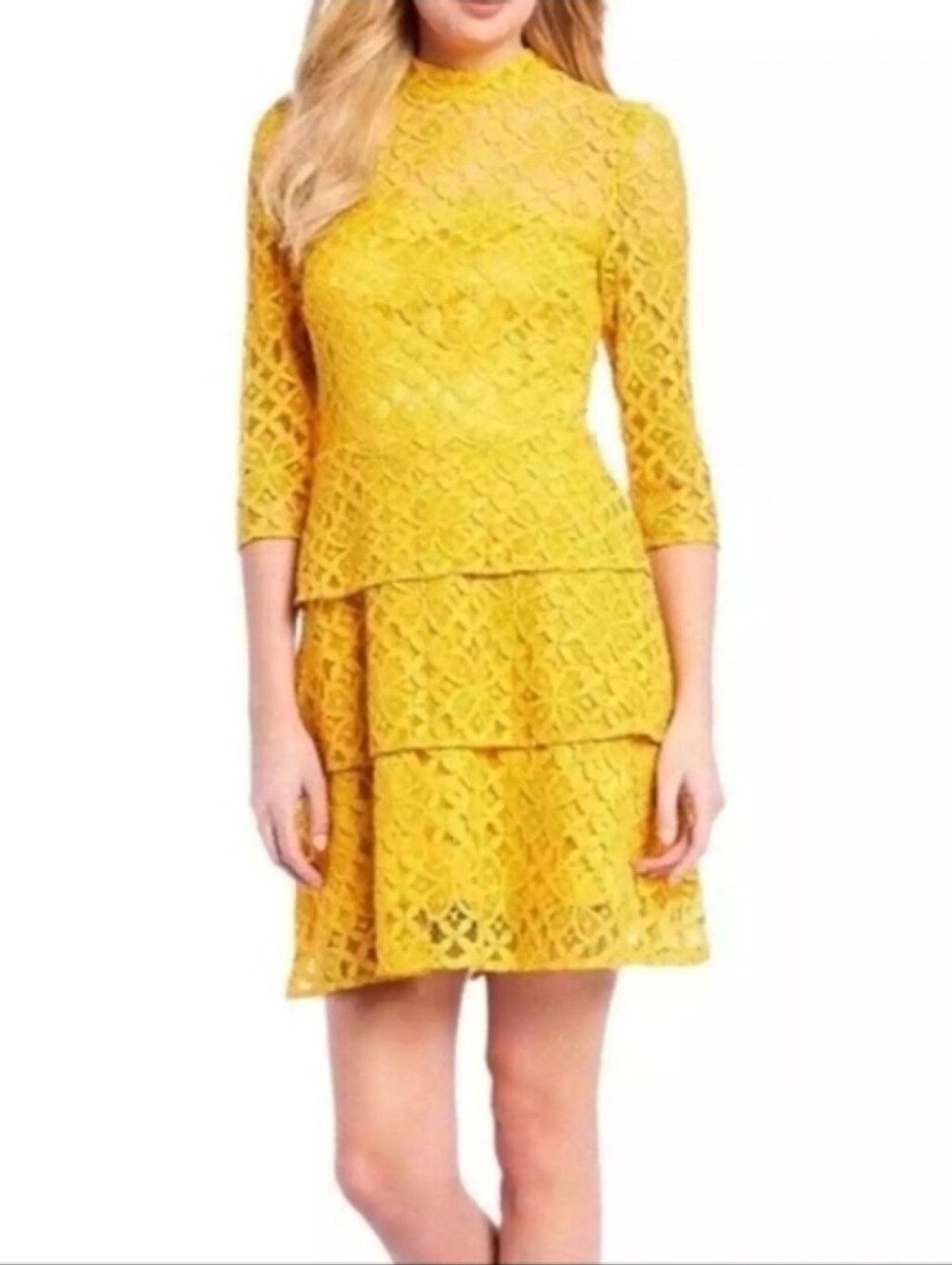 Alex Marie Nadia Golden Yellow Tiered Lace Dress Size 2